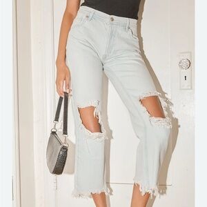 Free People Maggie Light Blue Distressed Boyfriend Jeans Size 30